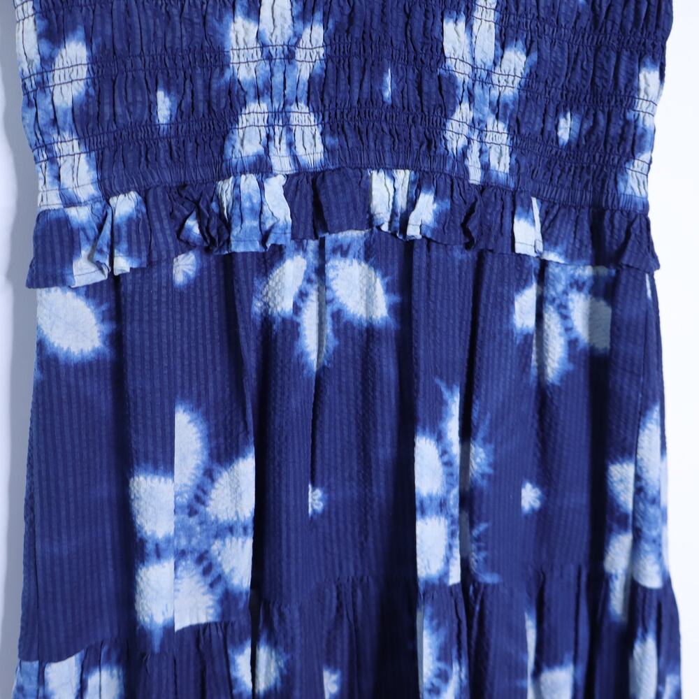 SEA Isla Midi Dress Navy Print Smocked Cotton Peasant Flutter Sleeve Women's 4 - Picture 6 of 12